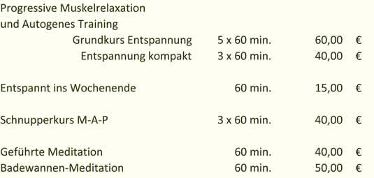 Entspannung Preise