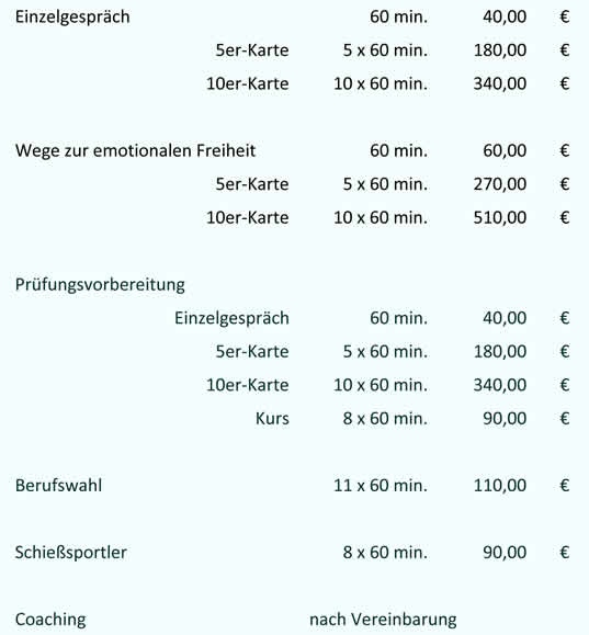 Lebensberatung Preise